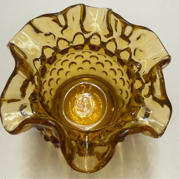 Amber Glass Hobnail Vase Ruffled - Picture 6 of 7